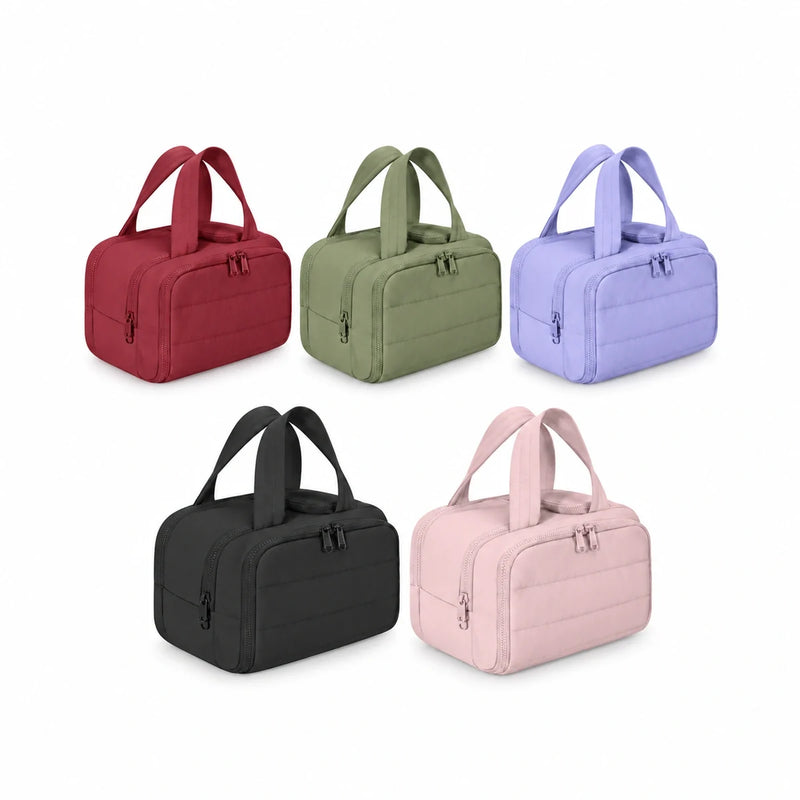 ViajePocket en 5 colores: rojo, verde, lila, negro y rosa
